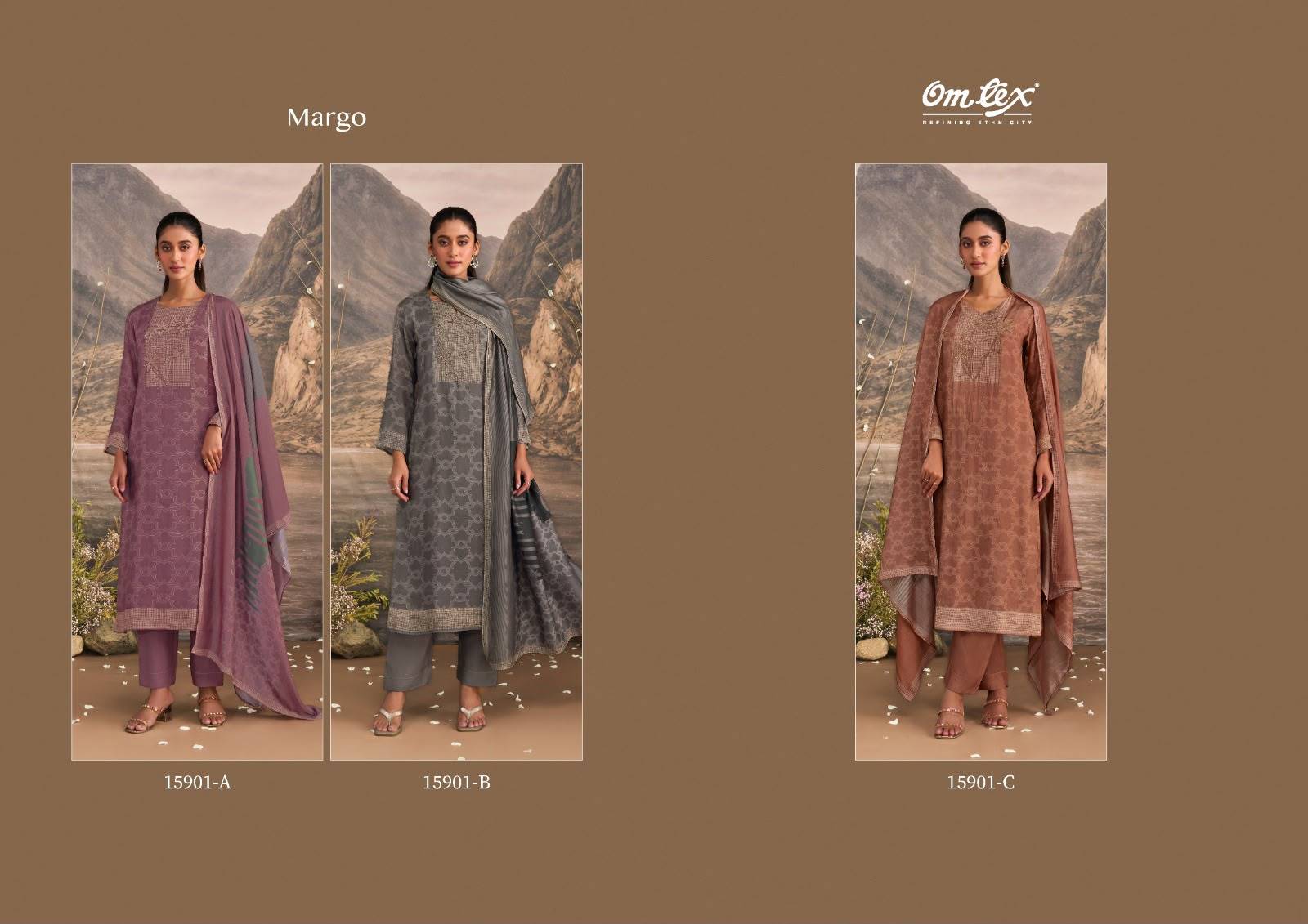MARGO By Om Tex 15901 Series Beautiful Festive Suits Stylish Colorful Fancy Casual Wear & Ethnic Wear Muslin Silk Dresses At Wholesale Price